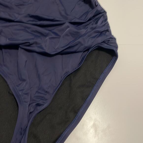 Mycoco Brand Women's Size 8 One Shoulder Ruched Ruffle Monokini Swimsuit Navy - Picture 4 of 6